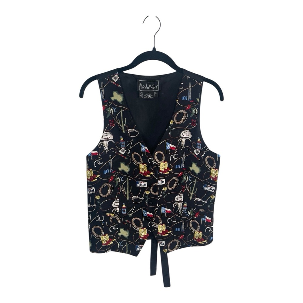 1990s Vintage Nicole Miller Texas Western Themed Print‎ Vest Waistcoat Size M